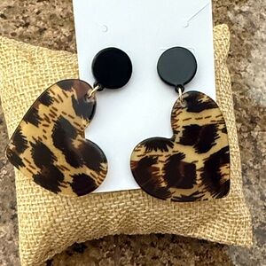 Leopard Heart Drop Earrings